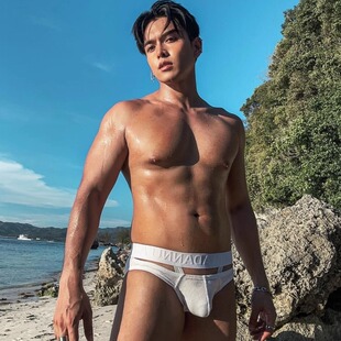 ADANNU男三角内裤吊环镂空囊袋纯棉国风浮雕文腰带提臀纯欲运动潮