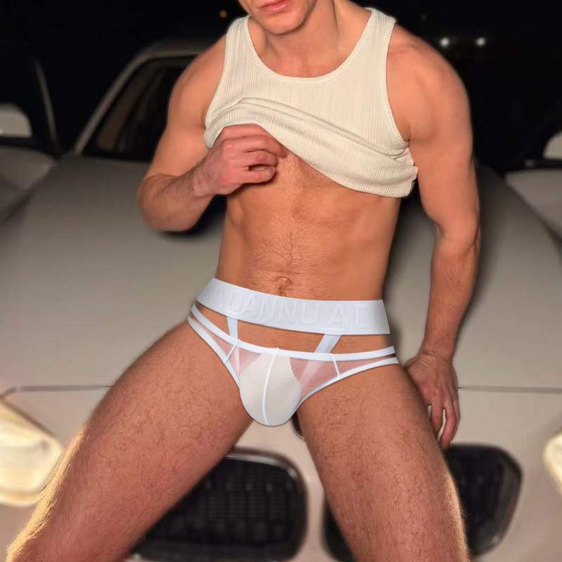 ADANNU男士超薄三角内裤透明低腰国风浮雕吊环运动性感纯欲纯色潮,女士内衣/男士内衣/家居服,男三角内裤,淘宝优惠券,粉丝福利购,淘宝优惠卷