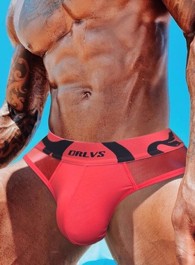 ORLVS三角内裤男性感透气拼接透明超薄网纱蛇纹U凸低腰无痕运动潮
