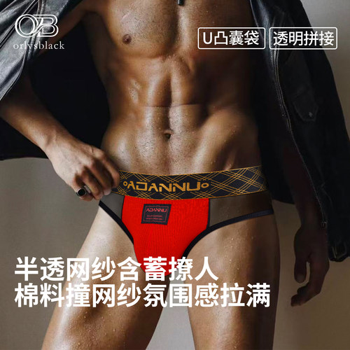 金线刺绣透明拼接三角裤性感轻奢