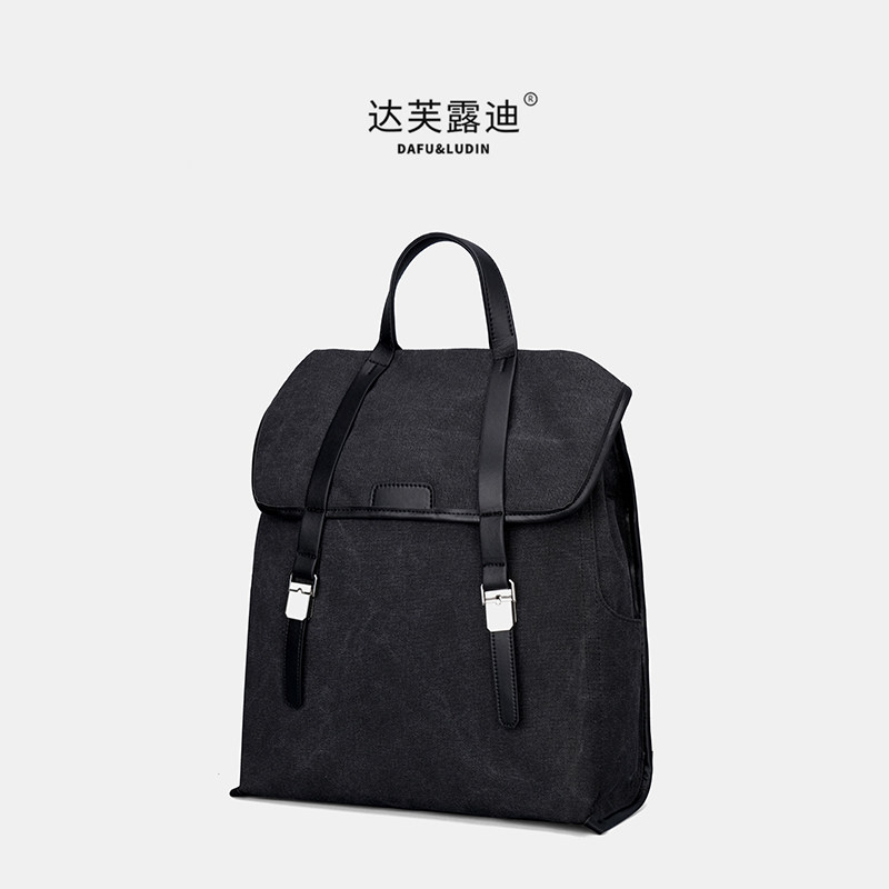 达芙露迪复古帆布双肩包男女通勤轻便大容量电脑双肩背包登山包包