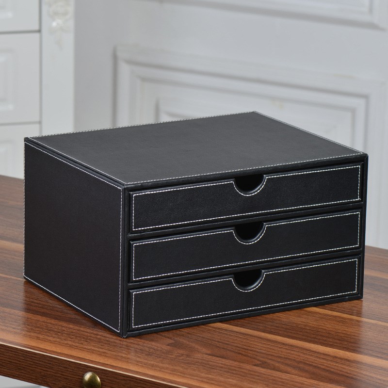 高档创意皮质桌面文件收纳盒办y公抽屉整理储物柜放A4纸办公用品