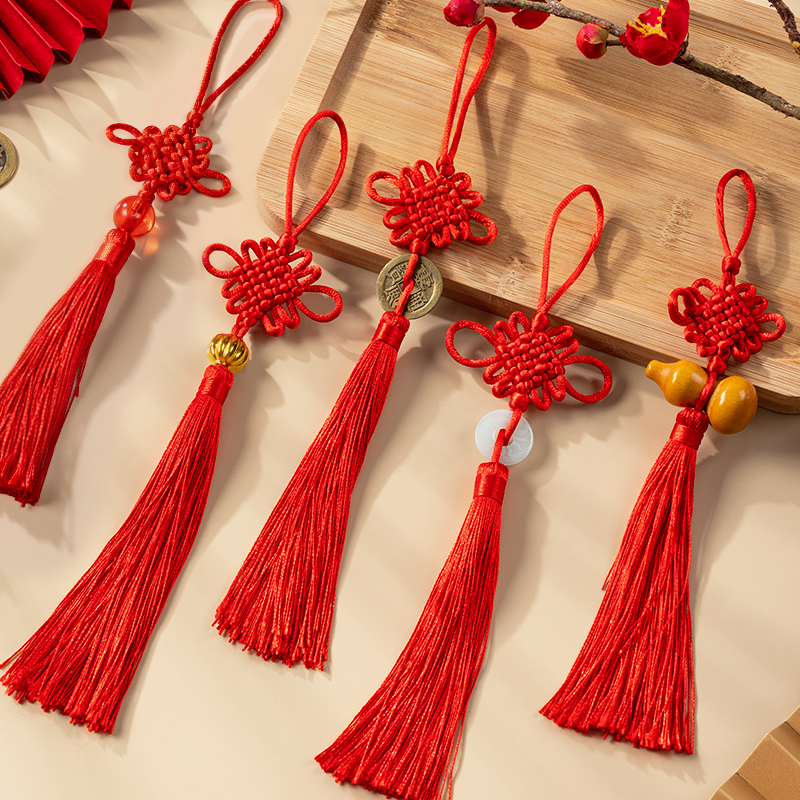 中国结挂件小号迷你装饰手工同心结平安F扣挂线绳红色2023新款挂