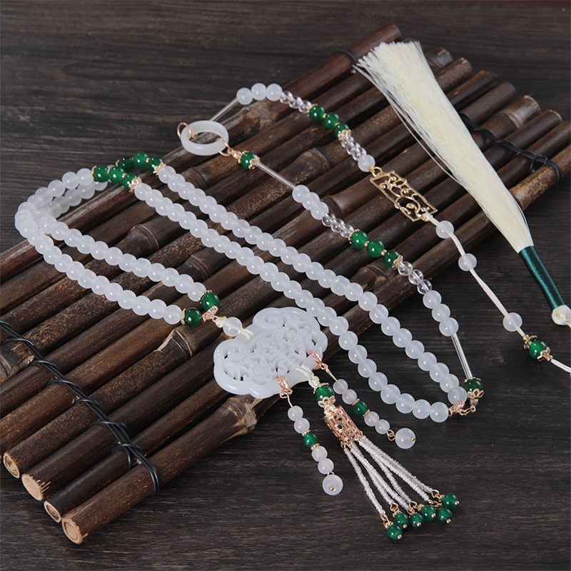 国潮古风长璎珞背云超长流t苏软璎珞复古百搭明制压襟项圈岫玉璎