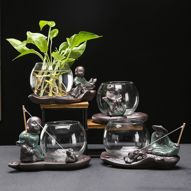 创意绿萝水培透明花瓶水养植物器皿办公室桌面装R饰品客厅插花花