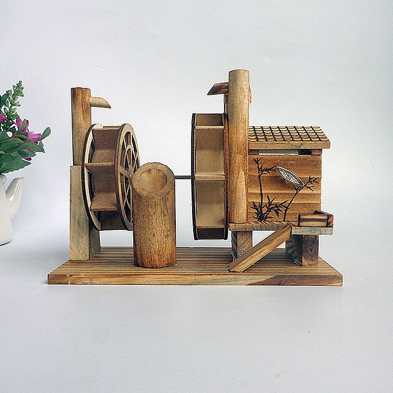 创意木质帆船模型一帆风r顺复古工艺品马车摆件微缩农具磨水车模