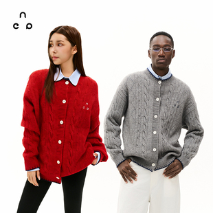 NEVER EMPTY绞花针织开衫毛衣男女撞色上衣