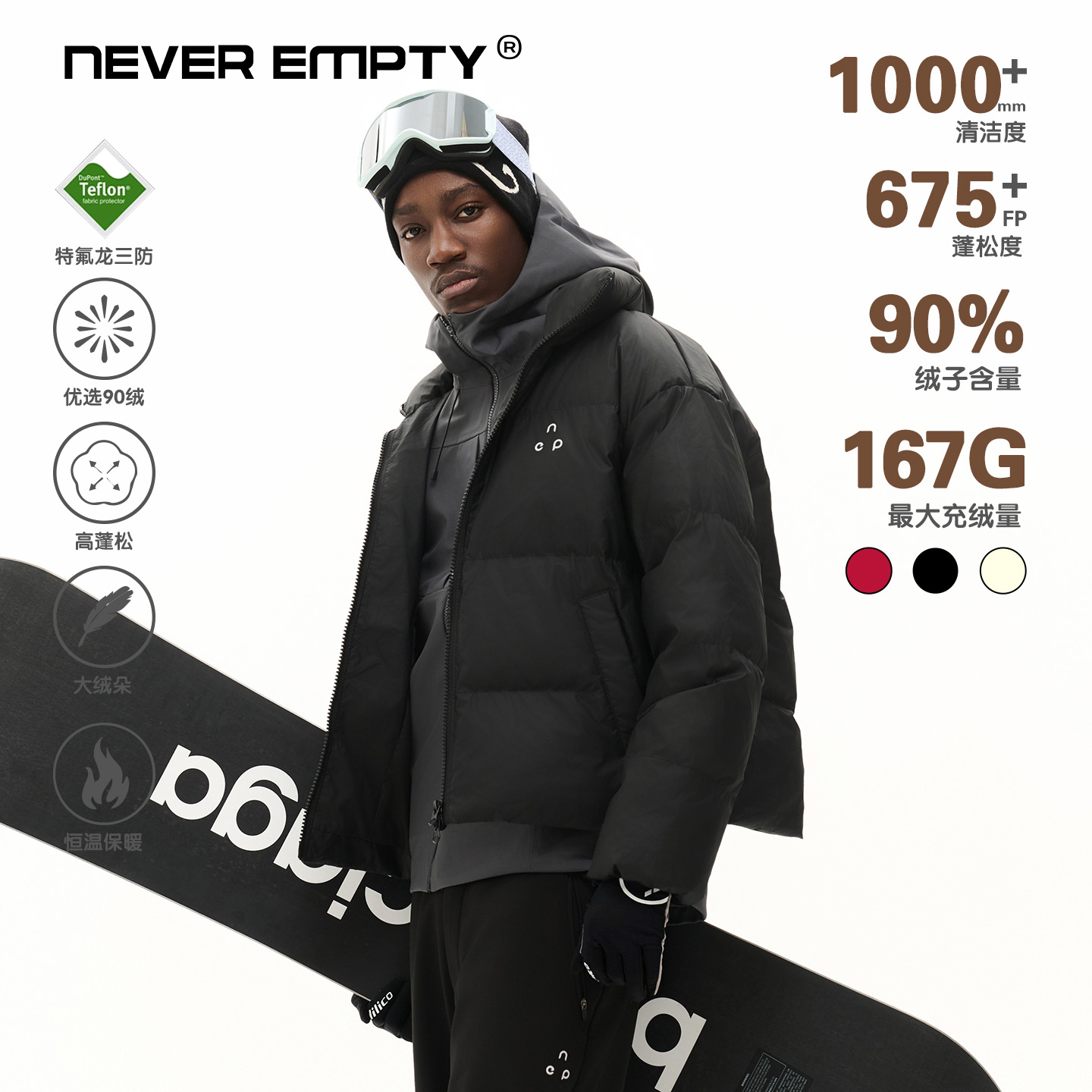 NEVER EMPTY蛋白皮羽绒服男女同款90白鸭绒仿皮外套2025冬新款潮