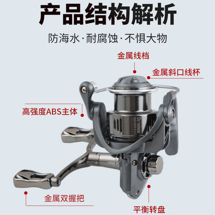科的路亚微物纺车轮全金属斜口浅线杯双摇臂T鱼线远投鱼轮渔轮