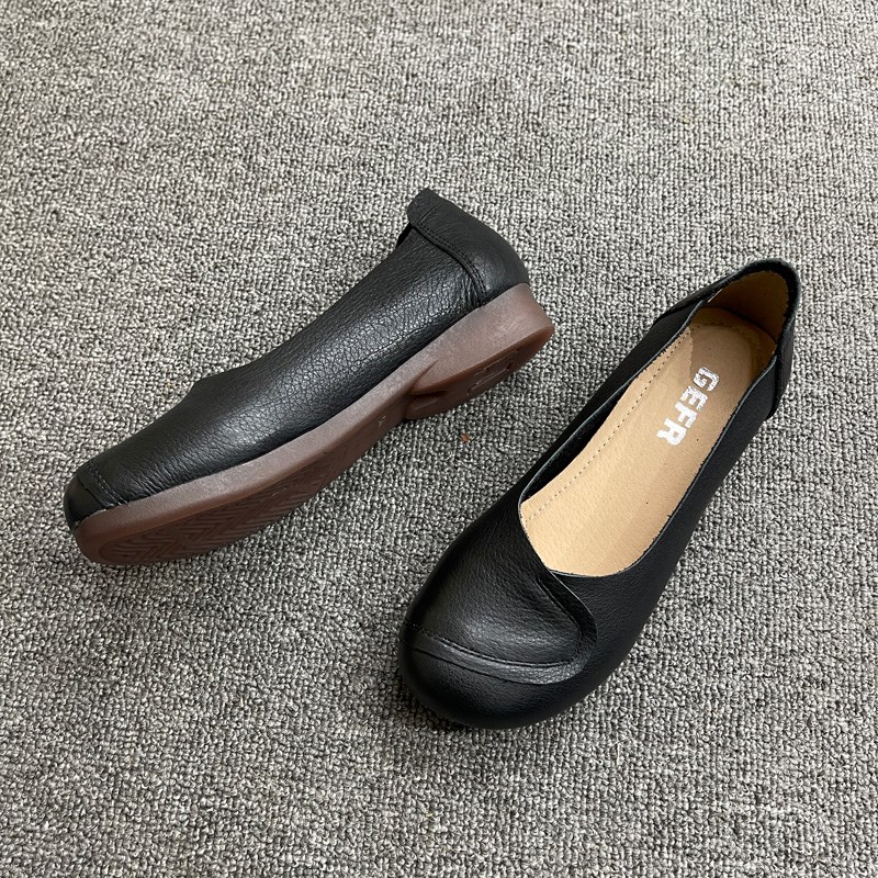 小皮鞋女单鞋2025春季新款w中老年妈妈鞋软底舒服女鞋一脚蹬四季
