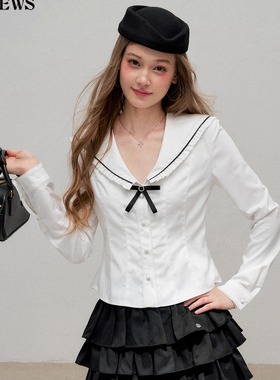 16DEWS品牌授权海军领蝴蝶结白色长袖衬衫oddeven设计师