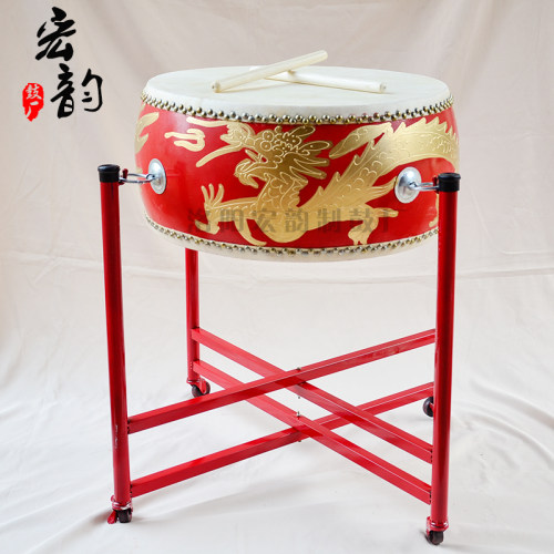 包邮威风锣鼓堂鼓扁鼓红鼓牛皮鼓鼓架金属鼓架子可折叠推动万向轮