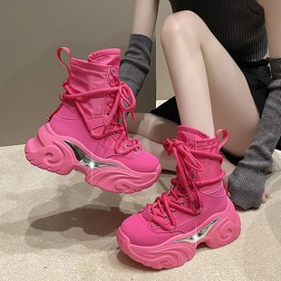 马丁靴女厚底增高单靴松糕短 炸街高帮老爹鞋 女2024秋v季 新款 爆款
