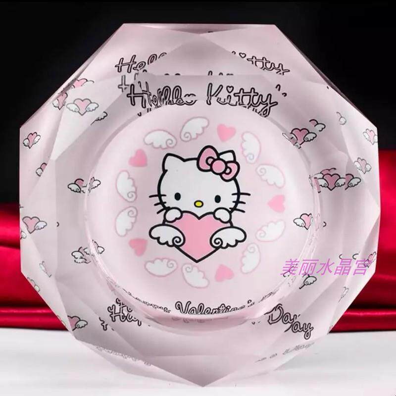 水晶玻璃烟灰缸桌面装饰摆饰个性潮流可爱卡通Kitty猫时尚礼品