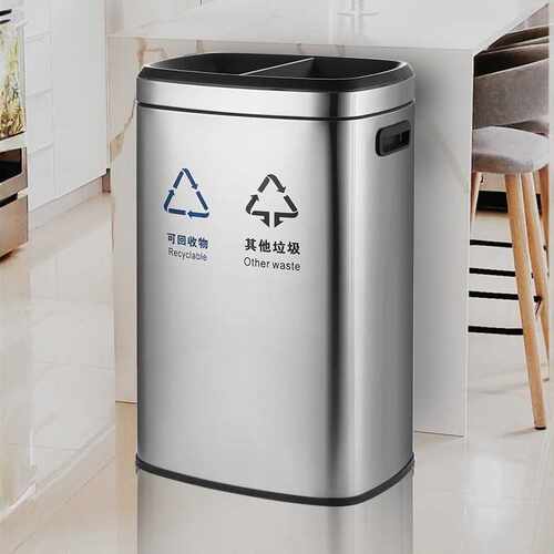 不锈钢无盖分类垃圾桶环内厨房36L干湿分离商用单位环境桶大号50L