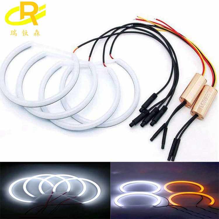 汽车双色白+黄带转向功能日行灯LED天使眼4件套适用于E36 E