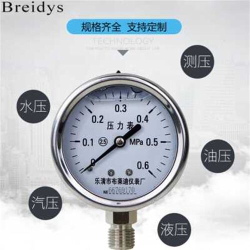 压力表YN60BF全不锈钢耐震压力表0-1.6/100mpa多量程水压气压表