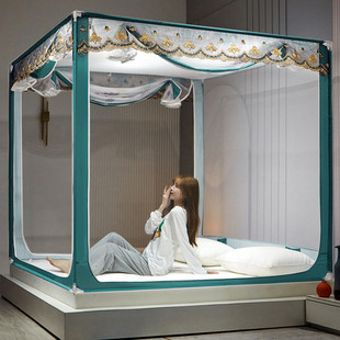 蚊帐拉链款 新款 儿童宝宝防摔1.5米1.8m床家用加密蒙古包加厚支架2