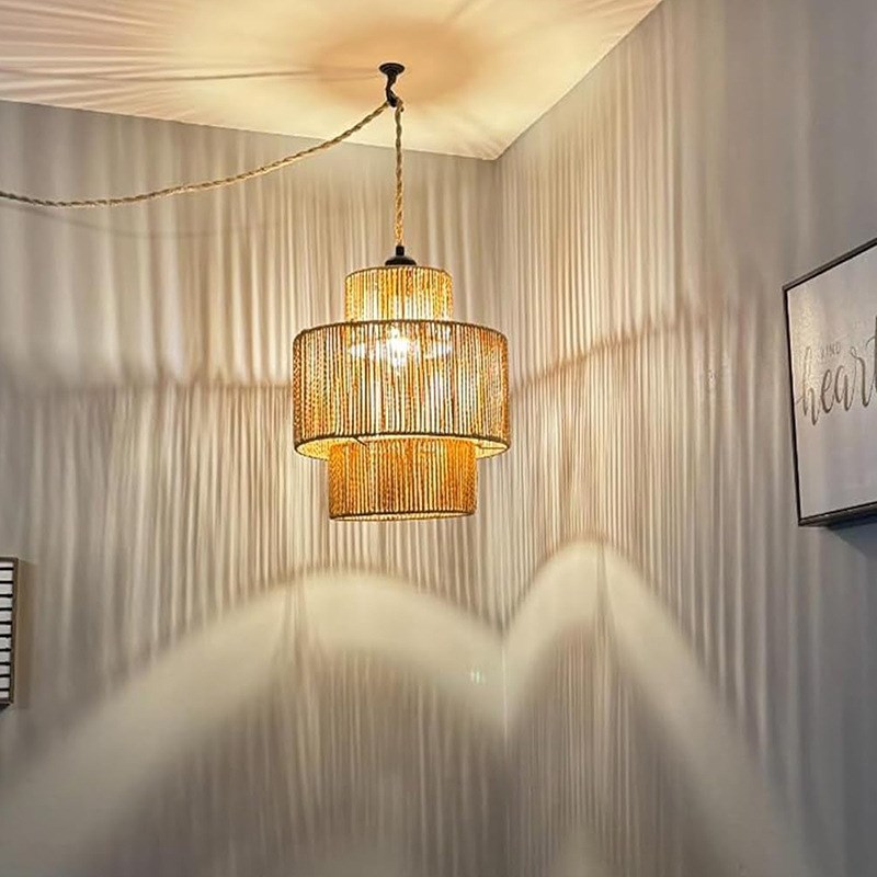 麻绳创意复古铁艺吊灯民宿饭店酒吧火G锅店铺茶室餐厅装饰吊线灯