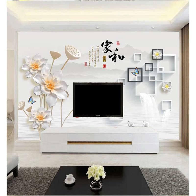 新中式古典e牡丹花背景墙布客厅花朵沙发壁布卧室床头花开富贵壁