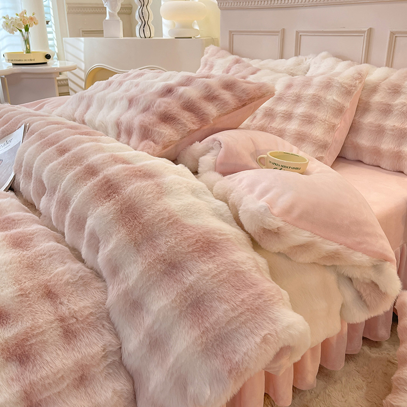 2023新d款冬天加厚兔毛绒床上四件套珊瑚牛奶绒床品加绒被套床裙