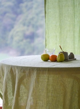 【早春之绿】黄绿色l纯亚麻窗帘定制 色织砂洗工艺 加厚210g/m