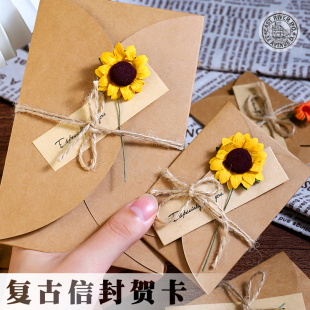 复古鲜花贺卡创意立体小卡片礼物卡送客户员工送同学送父母明信片高级感花束精致生日空白手写毕业留言探病用