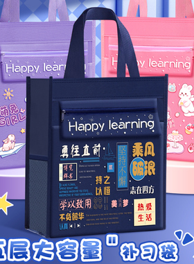 卡通补习袋学生专用手提袋拎书袋儿童可爱美术袋补课袋女生大号补课大容量收纳补习包