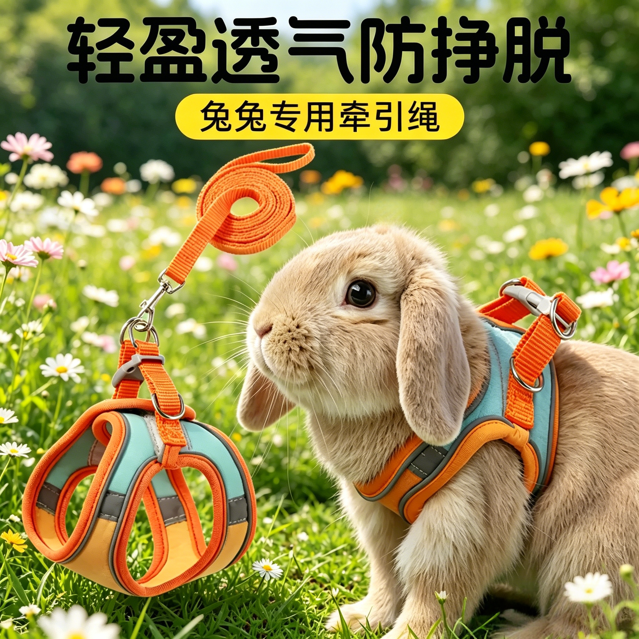 兔荷兰猪防挣脱可调节牵引绳图片