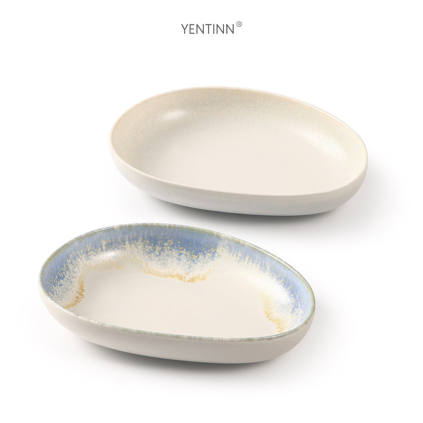 YENTINN高颜值窑变陶瓷椭圆盘深菜盘简约复古渐变色餐具盘子家用