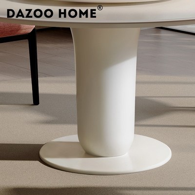 新款设计师白色钢化玻璃圆形餐桌家用小户型饭桌奶油风高级感