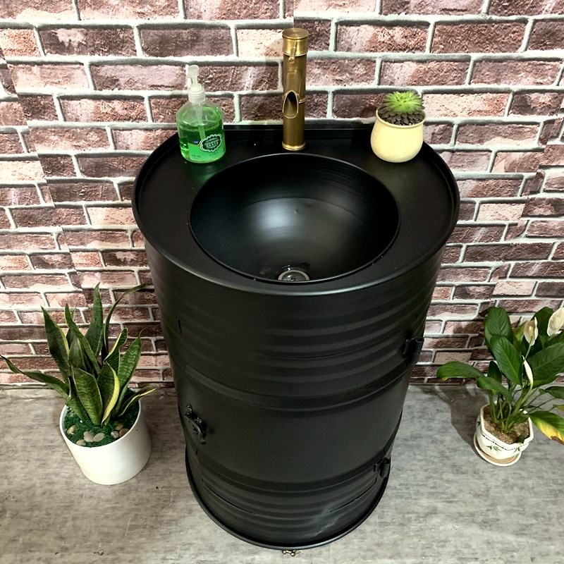 LT工业风铁艺复古创意油桶立柱盆池卫生间酒吧落地式洗手台盆