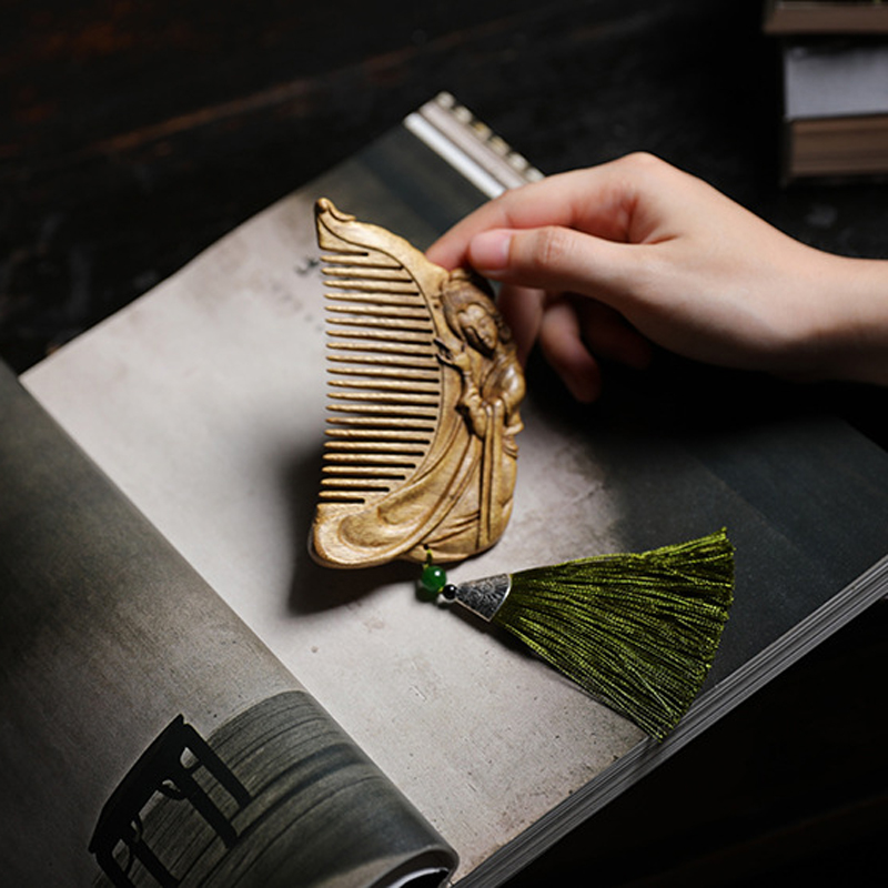 金丝楠木枯木老料拆房料小叶桢楠精雕仕女梳子防静电木梳 发梳