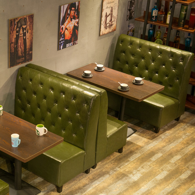 咖啡厅甜品奶茶店串串火锅店西餐厅桌椅商用靠墙单排卡座沙发组合