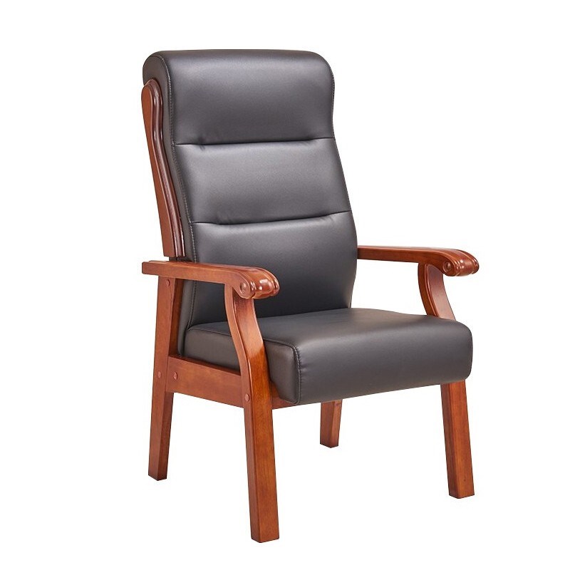 苏美特现代电脑椅办公会议椅麻将书房椅四脚椅会客海绵橡木实木椅