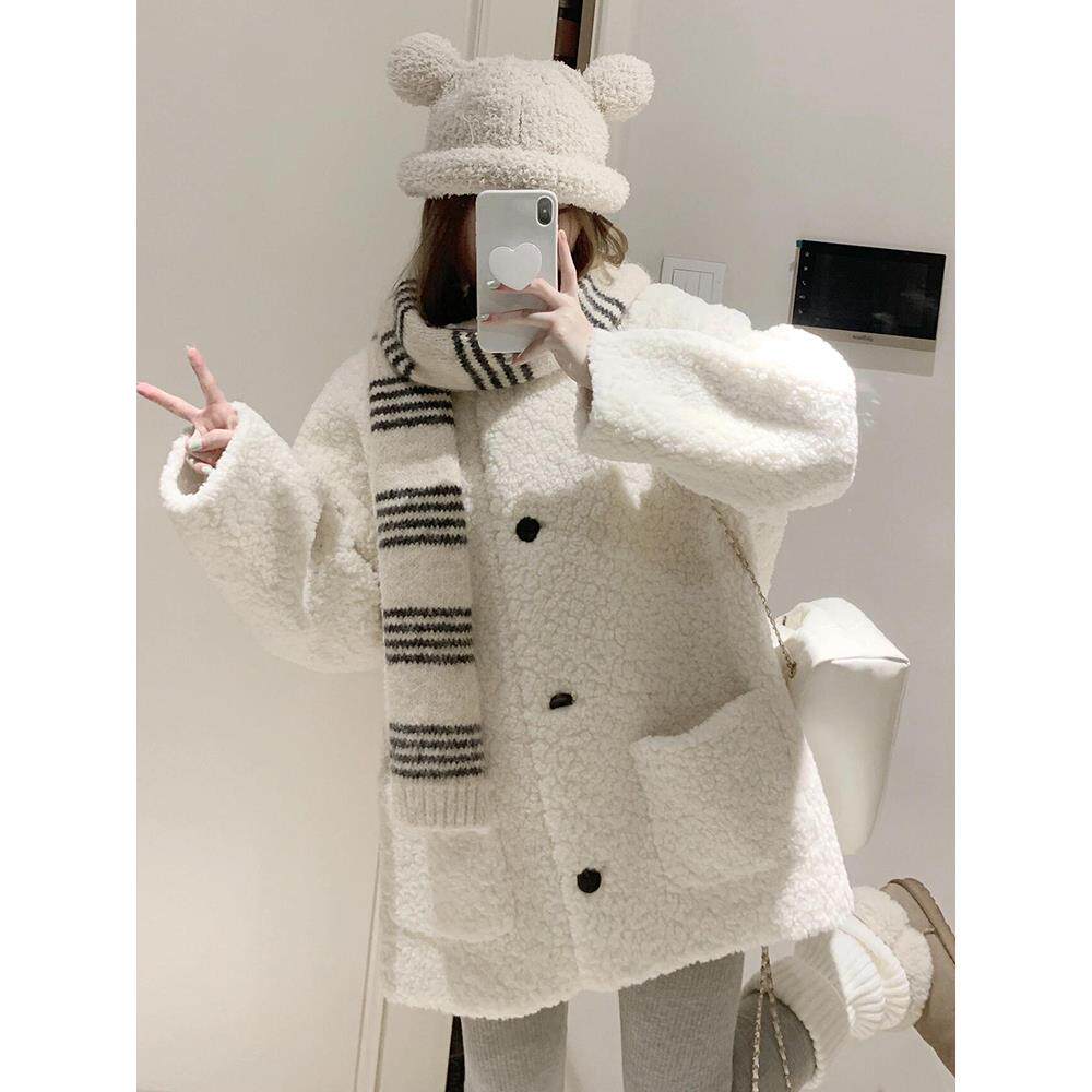 深秋初冬风羊羔绒加厚色毛毛外套女秋冬20季香25新款爆款HMZ摇粒