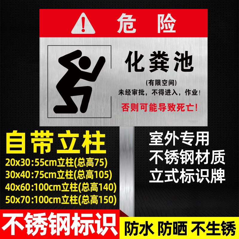 污水池警示牌不锈钢污水厂安全标识牌有限空v间警示标识牌风险告