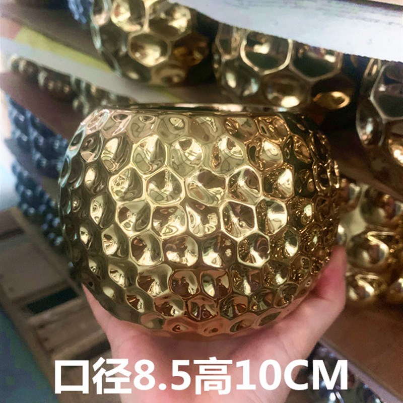 电镀陶瓷大号花盆轻奢高档室内阳台桌面净O化空气绿植花盆摆件