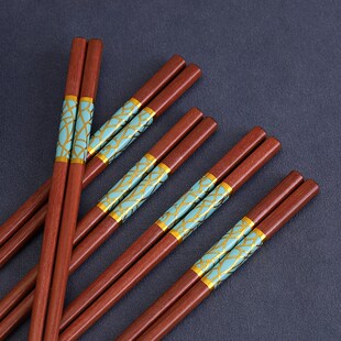天然原木 红檀木家用筷子中式5色防滑公筷一人一筷不发霉无蜡木块