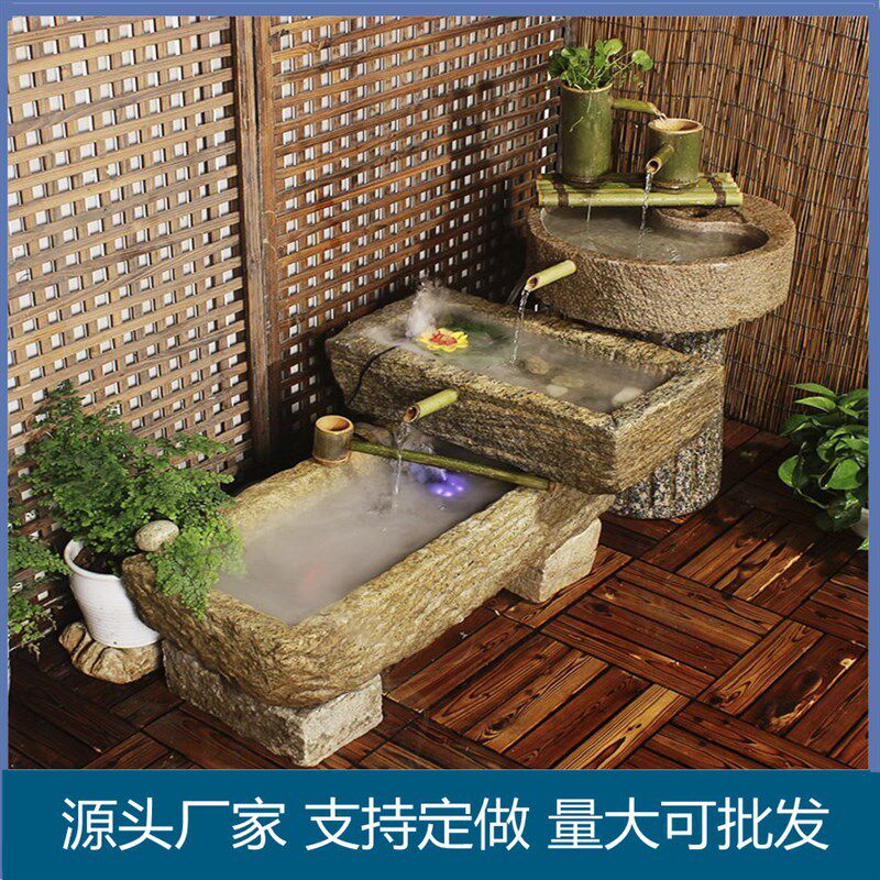 流水石槽老鱼缸室内石头花盆水槽养鱼石缸庭院装饰老旧洗手池石盆