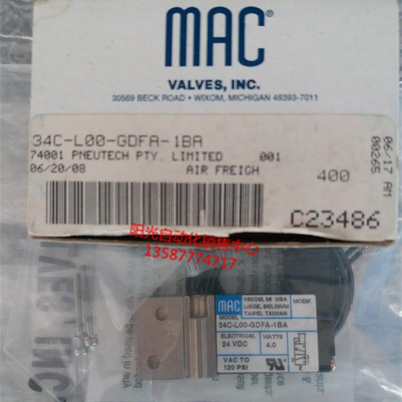 正品MAC电磁阀34C-LOO-GDFA-1BA,全新原装