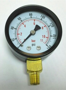 50mm 双刻度量程压力表 Y-50 压力 0-11bar 0-160psi 螺纹 npt1/8
