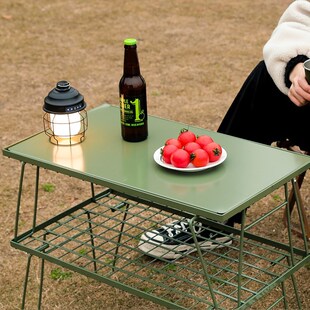 户外网格长铁桌切菜板露营野餐烧烤用品装备便携式折叠小桌子茶几
