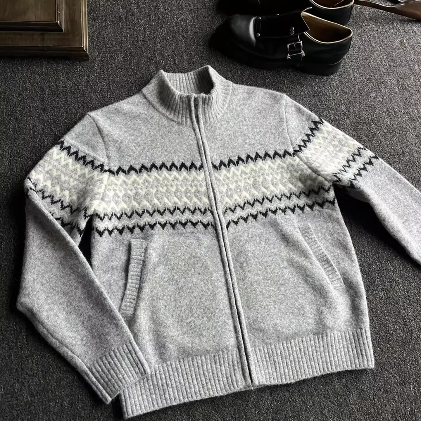 Stay the Night费尔岛毛衣开衫外套男款秋冬半高领拉链针织衫夹克