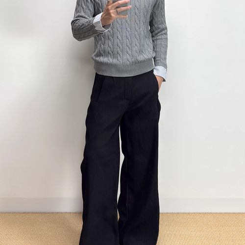 Xanvas绞花假两件拼接条纹长袖毛衣针织衫老钱风cleanfit