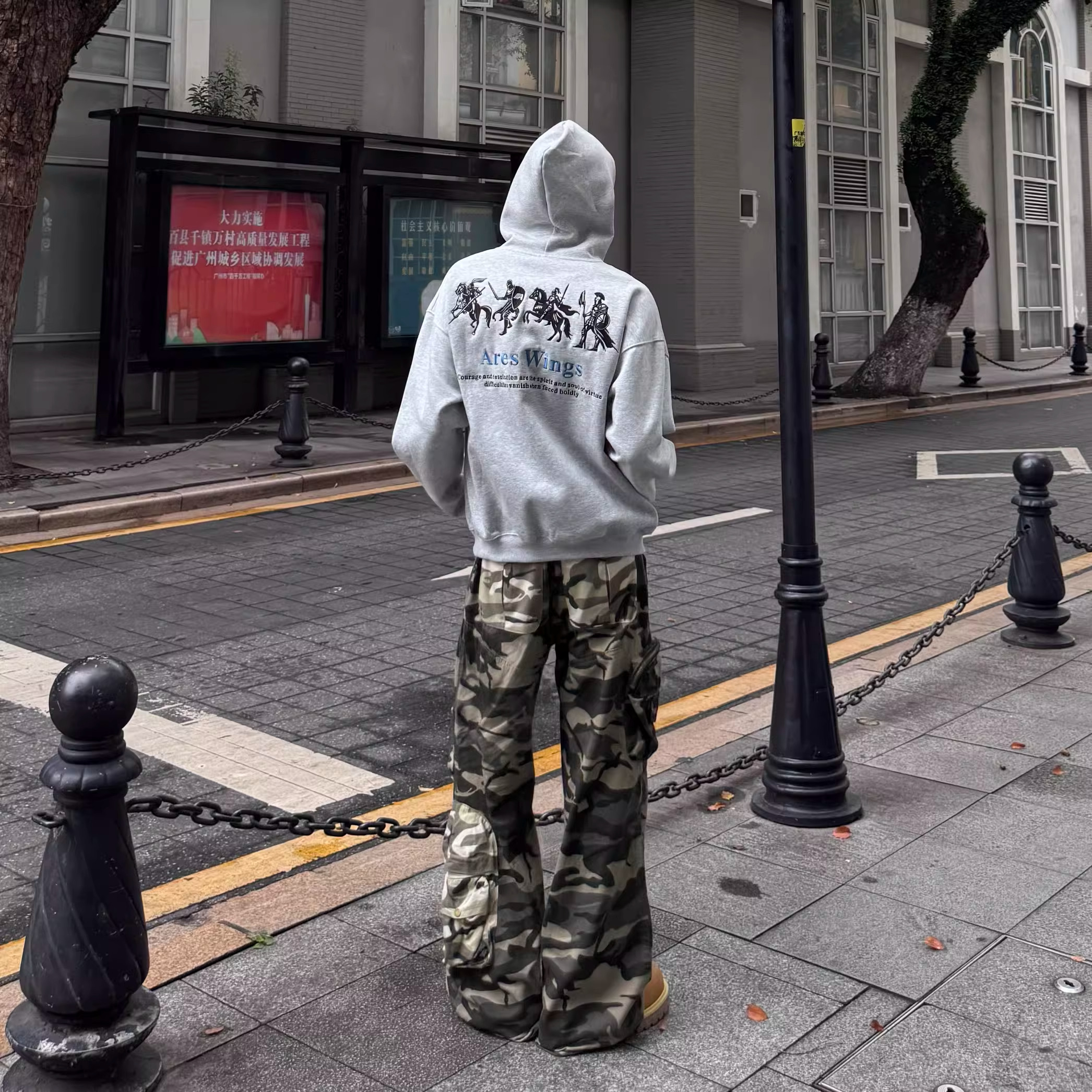 YINGZQ 美式复古罗马重工刺绣复古连帽卫衣休闲男女秋季百搭帽衫