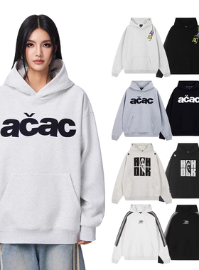 星潮Achock acac系列潮牌加绒贴布刺绣连帽卫衣美式宽松套头外套