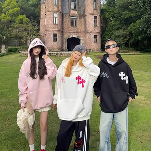 新款 复古字母刺绣卫衣连帽男女秋季 宽松休闲百搭外套 美式 126KID