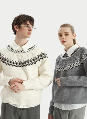 Stay the Night 费尔岛绞花针织仿羊绒圆领舒适透气插肩毛衣