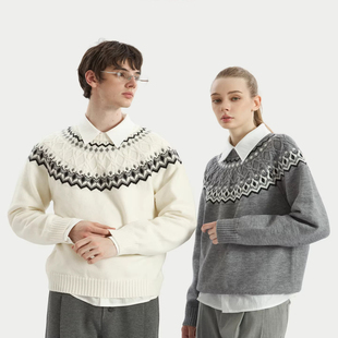 Stay the Night 费尔岛绞花针织仿羊绒圆领舒适透气插肩毛衣